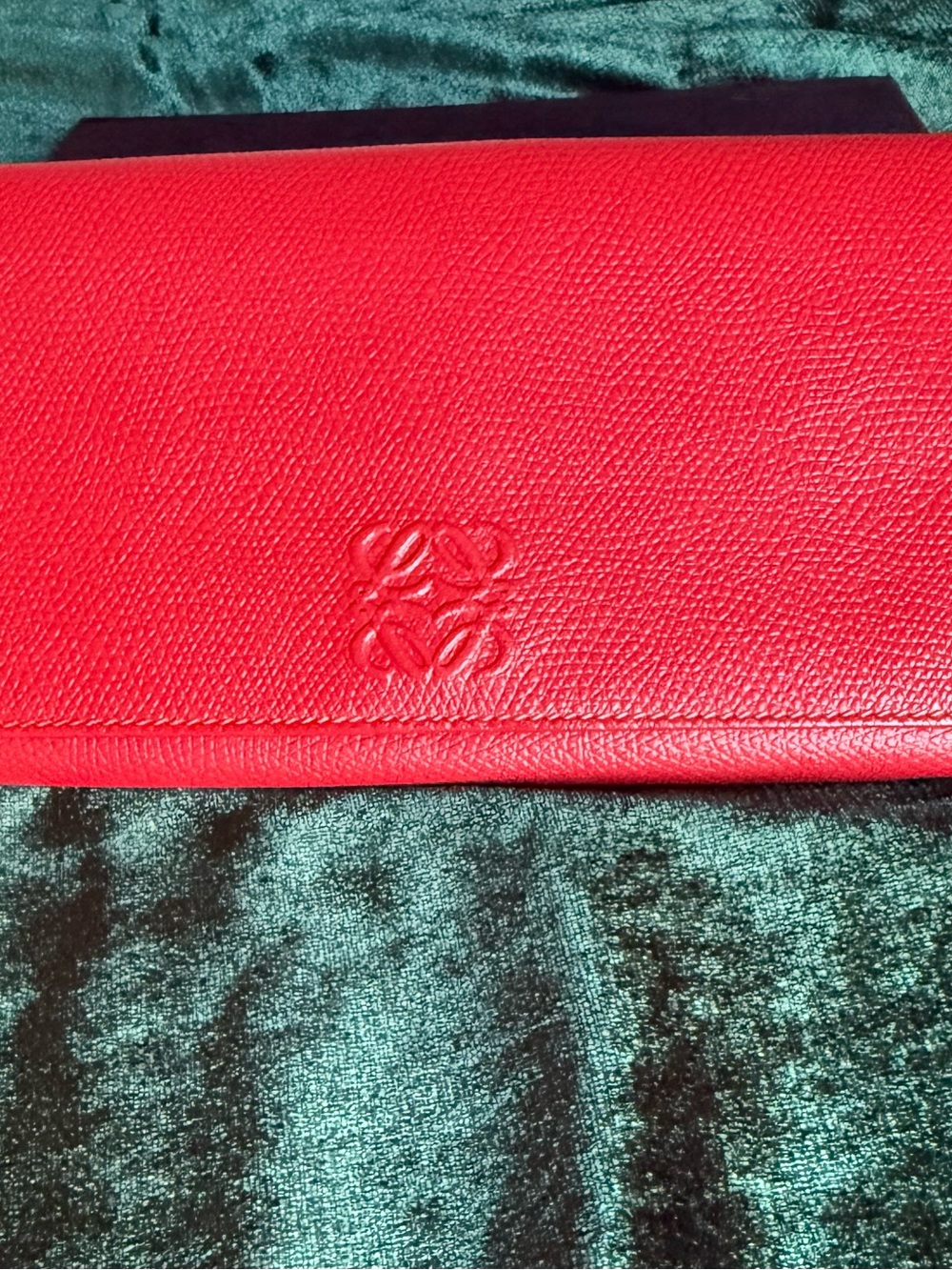Loewe Anagram Continental Long Flap Red Embossed Leather Clutch Wristlet